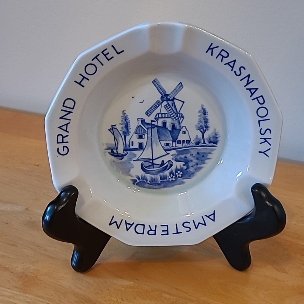 GRAND HOTEL KRASNAPOLSKY AMSTERDAM Vintage Porcelain Ashtray, Made in Holland